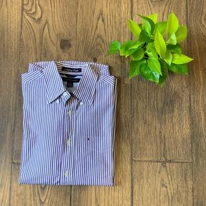 Tommy Hilfiger Purple & White Striped Dress Shirt
